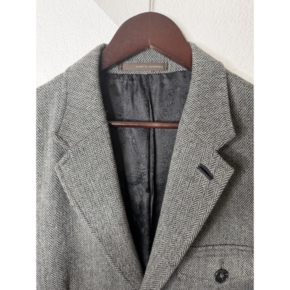 Tasso Elba Men's Gray Herringbone Wool Blend Blazer Coat Elbow Patches L 42-44 - Picture 4 of 16